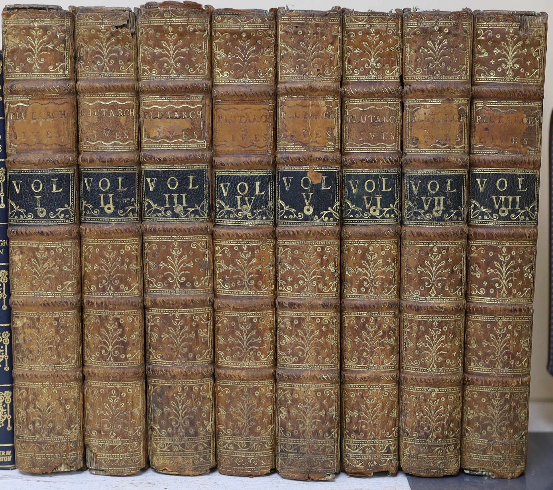 Plutarch- Lives, 8 vols, 8vo, contemporary calf, some titling labels lacking, London, 1727